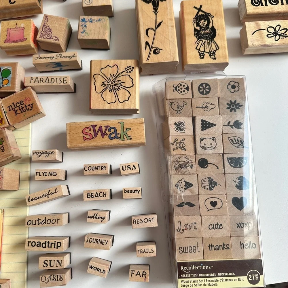 102 wood mounted rubber stamp collection